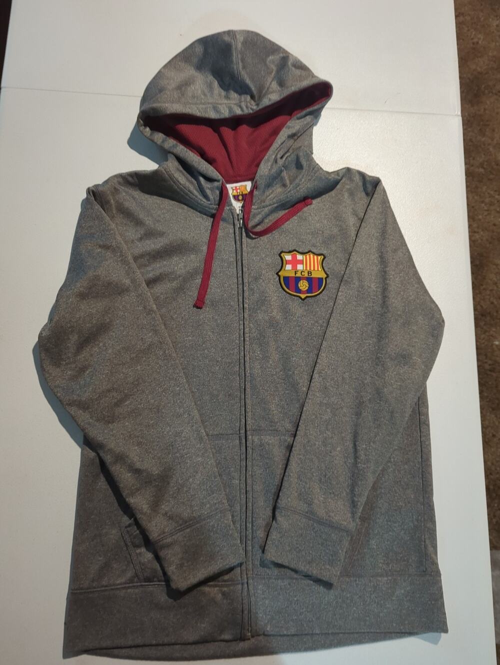 FC Barcelona Gray zip up jacket men size Medium Embroidered Patch
